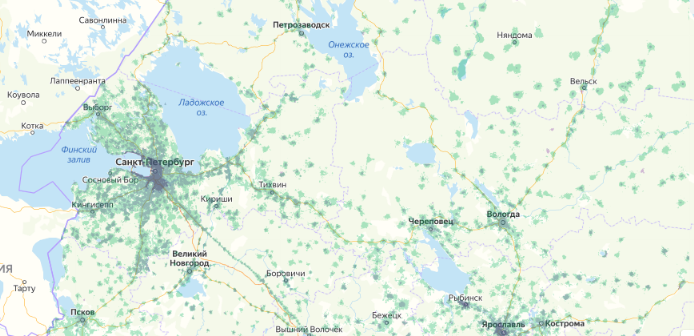 Зона покрытия МТС на карте Воронеж 
