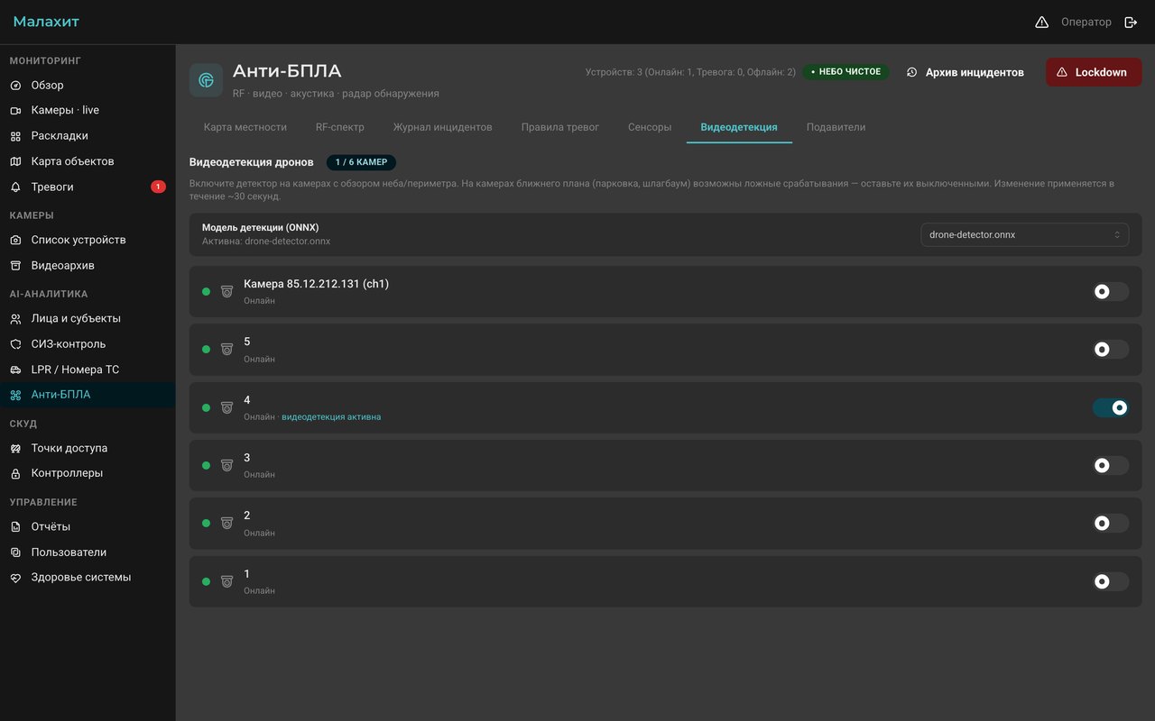 Видеодетекция дрона по камерам (AI)